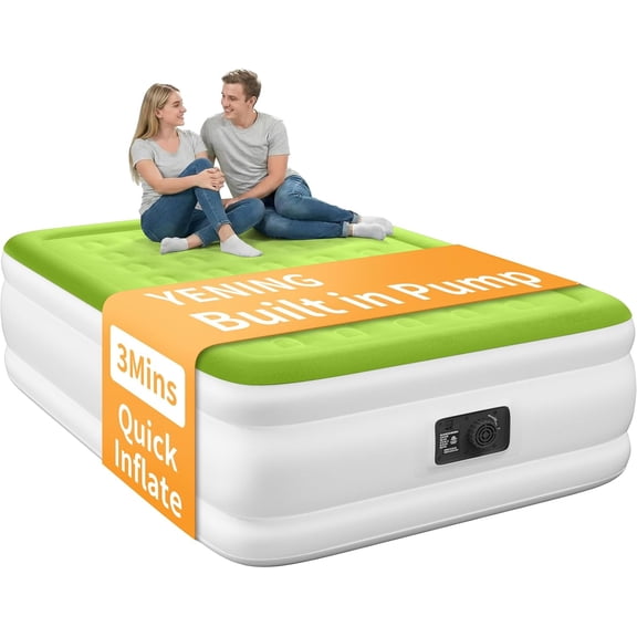 Full Size Air Mattress with Built in Pump Raised Double Blow up Bed Inflatable Camping Airbed Electric 18 Inch Tall