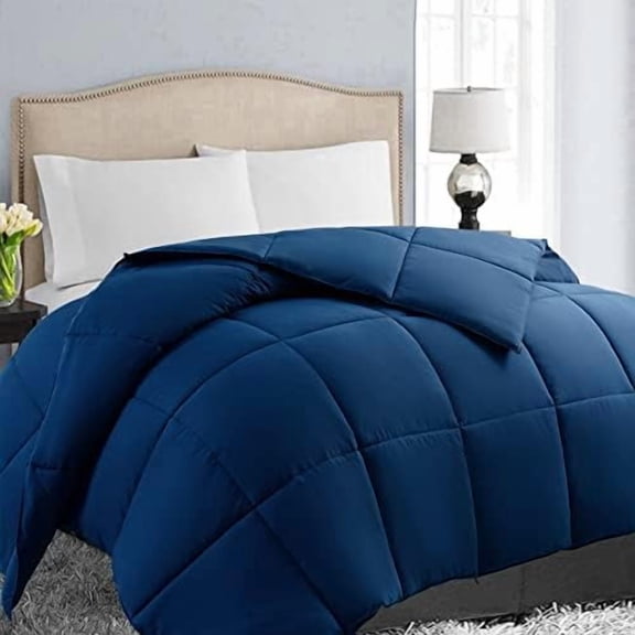 Full Size Down Alternative Comforter - Quilted Duvet Insert for All Seasons, Soft Lightweight with Corner Tabs, Summer Winter Warm Bedding, Navy 82×86 Inches