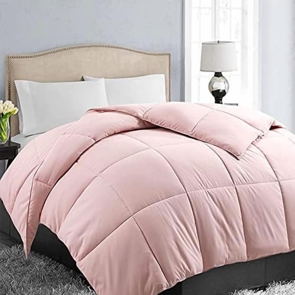 Full Size Down Alternative Comforter - Quilted Duvet Insert for All Seasons, Soft Lightweight with Corner Tabs, Summer Winter Warm Bedding, Pink 82×86 Inches