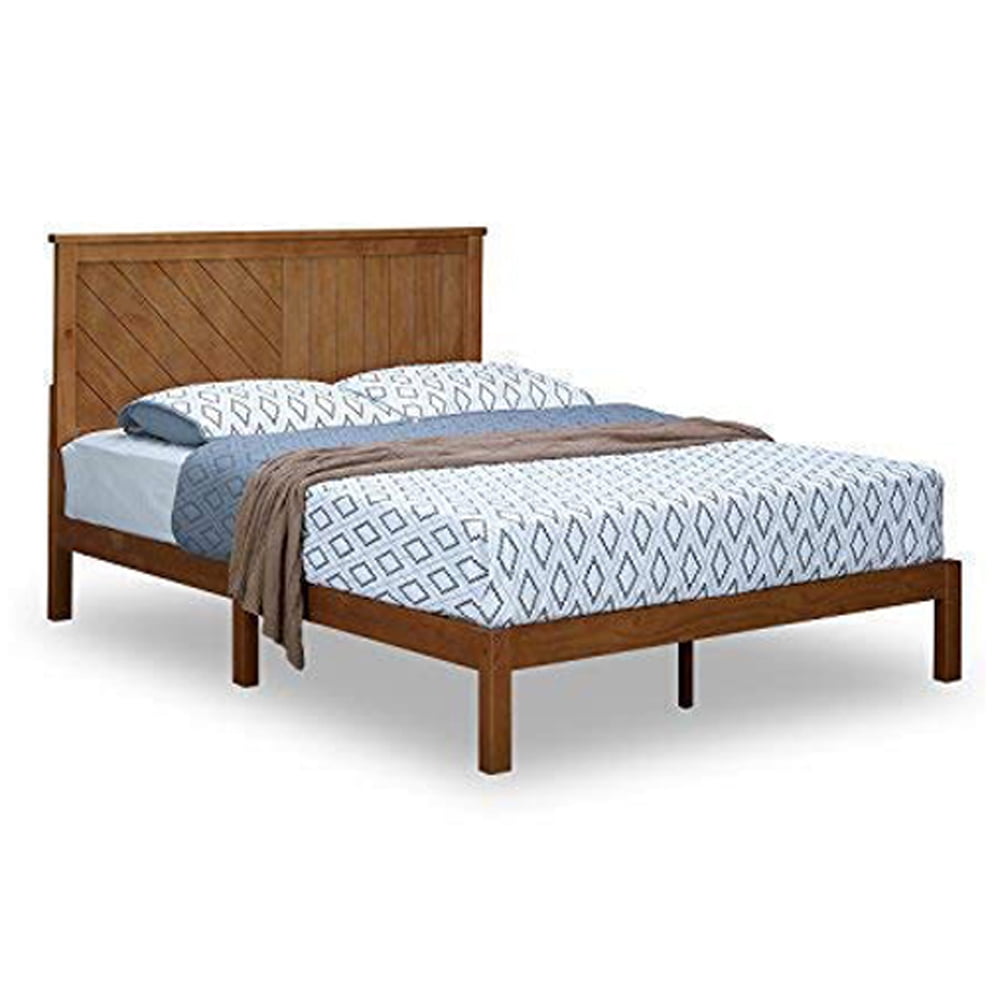 Rustic Pine Finish Full Platform Bed with Headboard and Storage Drawer