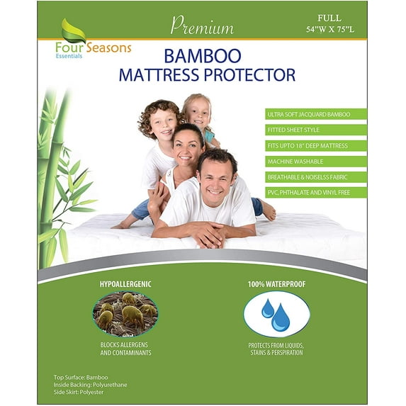 Full Size Bamboo Mattress Protector - Waterproof Fitted Sheet Mattress Cover Soft Pad Protects from Dust