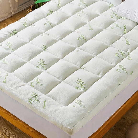Full Size Bamboo Viscose Mattress Topper, 1200GSM Cooling Extra Thick Breathable Quilted Fitted Cover with Down Alternative Fill