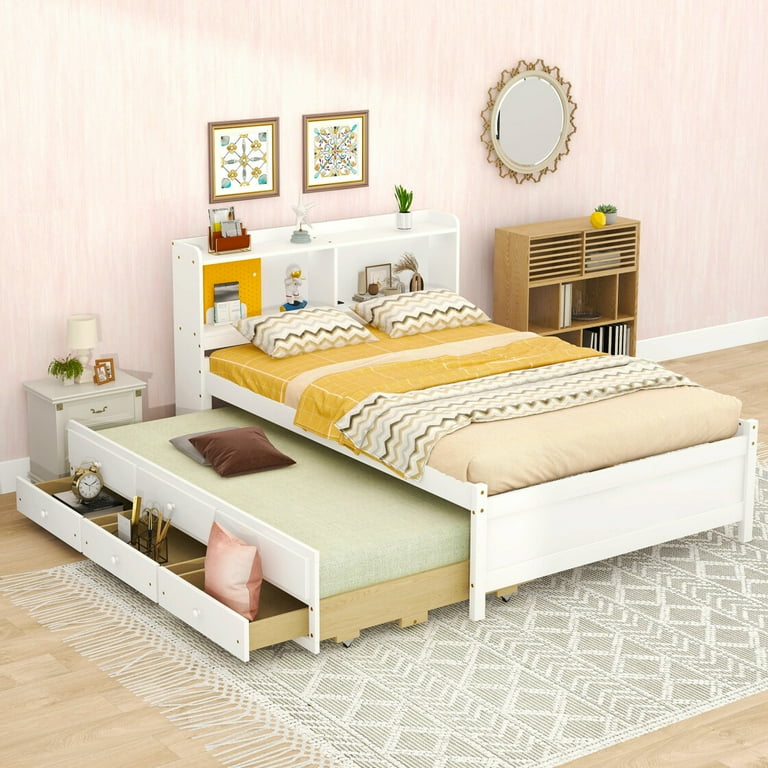 Full size bed with trundle and storage drawers hotsell