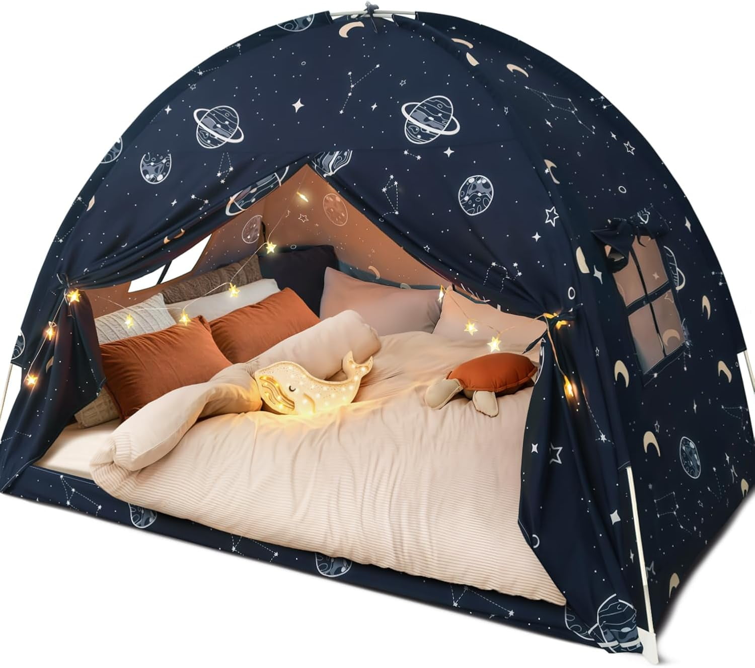 Full Size Bed Canopy Tent, Galaxy Space Kid Bed Tent, Bed Tents Full Boy Floor Privacy Sleeping Tent for Toddler Birthday Toy House Gift