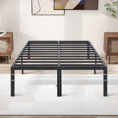 Full Size Bed Frame, 14" Height Classic Metal Platform Bed Frame Foundation with Under Bed Storage/No Box Spring Needed/Heavy Duty Metal Slats Support/Black