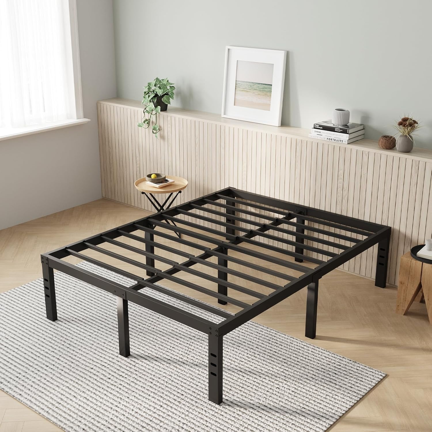 Full Size Platform Bed Frame With Storage Space Underneath - 74.2"x52.1"x14.2", No Box Spring Needed
