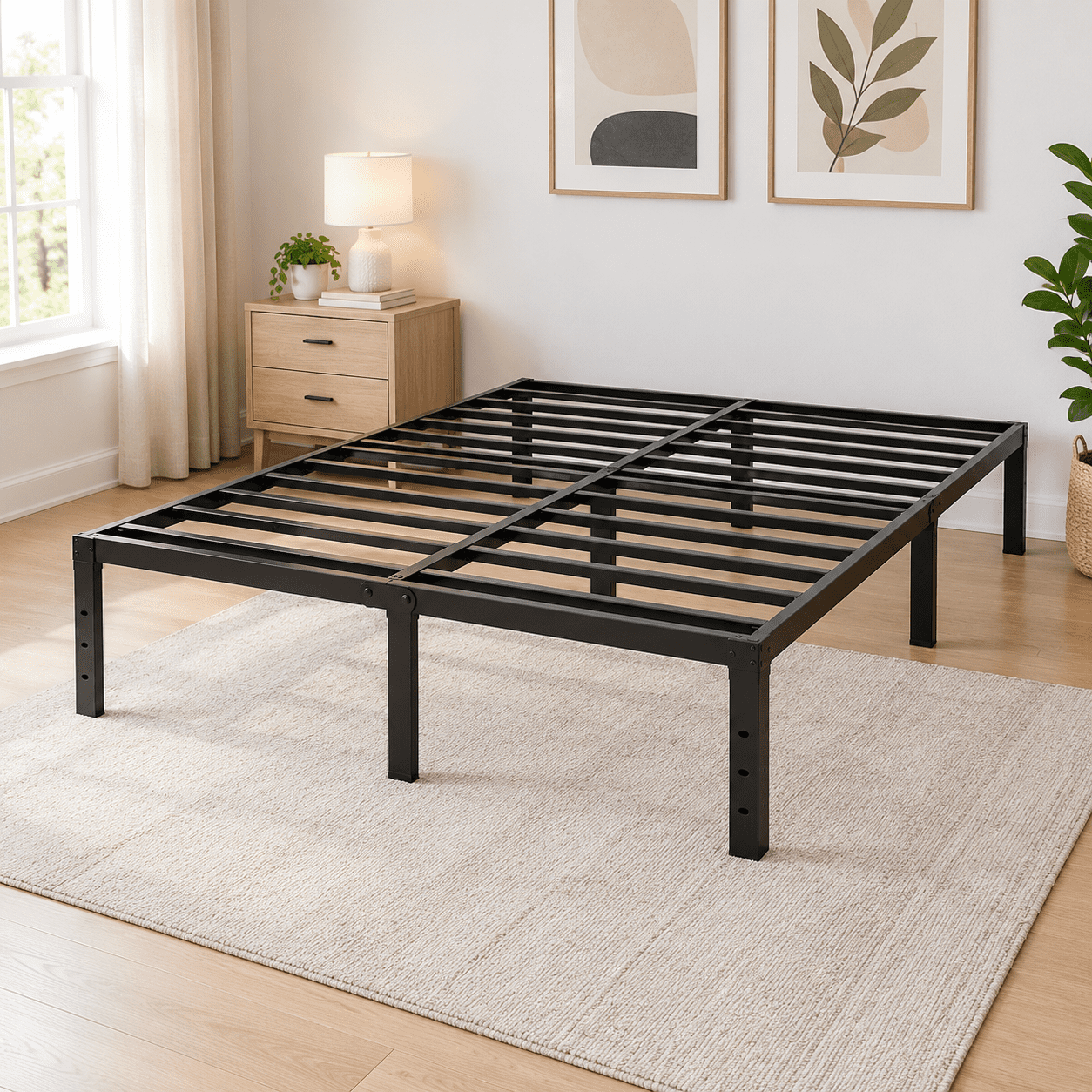Full Size Bed Frame 14 Inch Metal Platform Frames With Underbed Storage ...