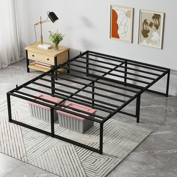 Full Size Bed Frame, 14 inch Metal Full Bed Platform Frame with 3 in 1 Steel Support, No Box Spring Needed Easy Assembly Black Sturdy Bedframe