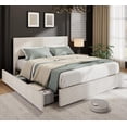 thumbnail image 1 of Full Size Bed Frame with 4 Storage Drawers - Corduroy Upholstered Platform Bed, Tufted Wingback Headboard, Wood Slat Support, No Box Spring Needed, Beige, 1 of 6