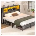 Full Size Bed Frame with Bookcase Headboard, Metal Platform Bed Frame