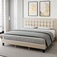 thumbnail image 1 of Full Size Bed Frame with Button Tufted Headboard, Platform Bed Frame, Modern Upholstered Bed Frame with Adjustable Headboard, Wood Slat Support, No Box Spring Needed, Easy Assembly, 1 of 7
