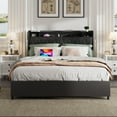 thumbnail image 1 of Full Size Bed Frame with Charging Station and 4 Storage Drawers, Upholstered Leather Platform Bed with Bookcase Headboard and Metal Frame Support, Noise-Free, No Box Spring Needed, Black, 1 of 7