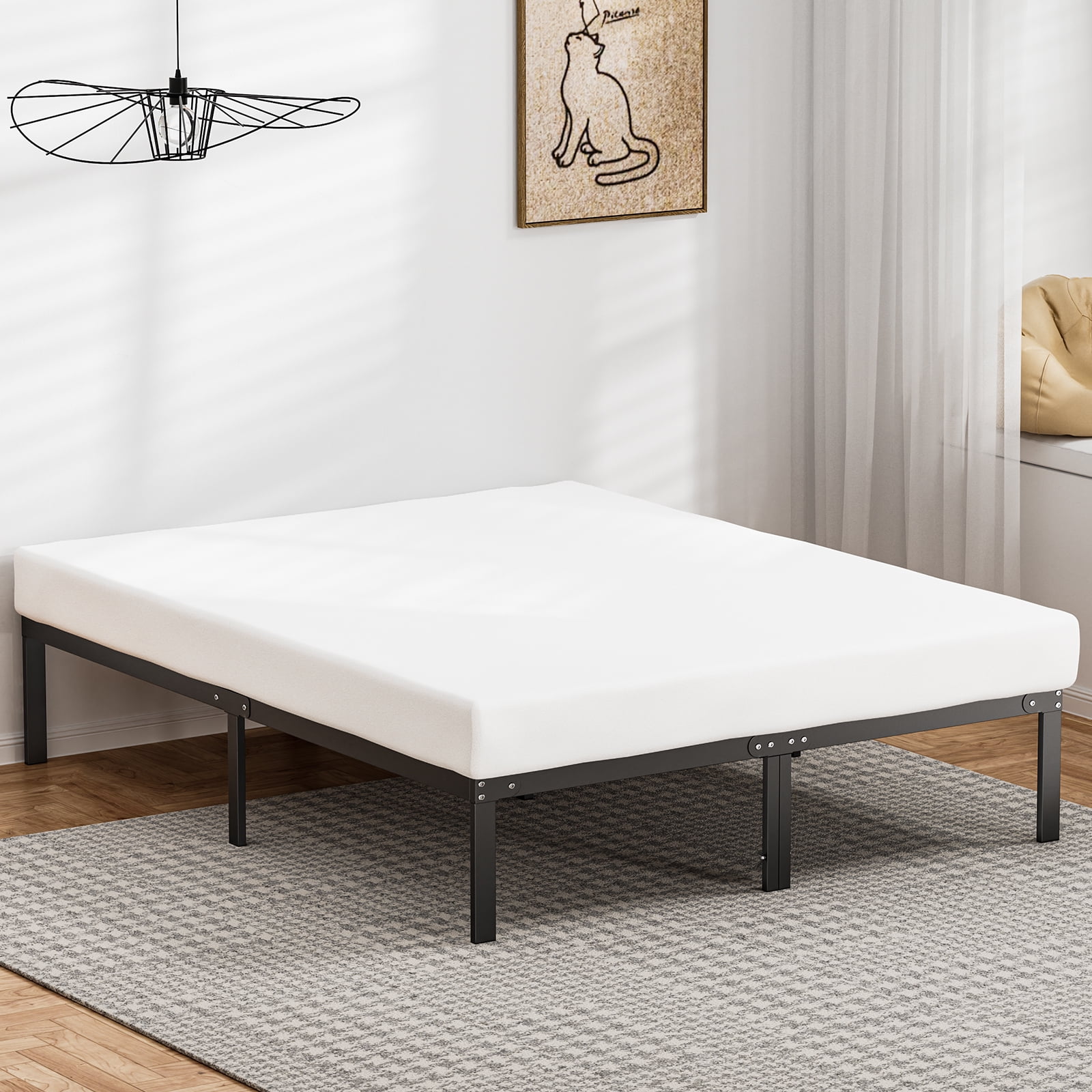 Full Size Bed Frame Classic Metal High Platform Bedframes with Under ...