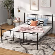 Full Size Bed Frame Classic Metal High Platform Bedframes with Victorian Style Iron-Art Headboard/Footboard/Under Bed Storage, 11.2 Inch High