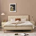 thumbnail image 1 of Full Size Bed Frame, Golden Metal Platform Bed Frame with Velvet Upholstered Headboard, Beige, 1 of 7