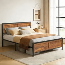 Vipbear Brown Sturdy Heavy-Duty Metal Queen Size Bed Frame With Headboard And Footboard, 10in Under-Bed Storage,Concealed Screw,Quiet,Easy To Assemble