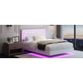 thumbnail image 1 of Full Size Bed Frame with Headboard, Floating Bed Frame with LED Lights, Upholstered Platform Bed with Diamond Tufted Headboard, No Box Spring Required, Beige, 1 of 15