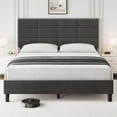 thumbnail image 1 of Full Size Bed Frame with Headboard, Linen Upholstered Full Platform Bed Frame, Wooden Slats Support Sturdy Metal Frame No Box Spring Needed, Noise-Free, Grey, 1 of 9