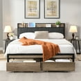 thumbnail image 1 of Full Size Bed Frame with Headboard,Metal Platform Full Bed Frame with Upholstered Headboard,USB Ports and Drawers,No Box Spring Needed,Large Under Bed Storage,Black+Gray, 1 of 8