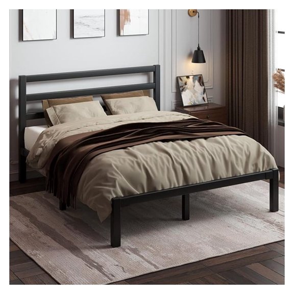 Full Size Bed Frame, Heavy Duty Platform Bed Frame with Strong Metal Foundation,Under Bed Storage,Mattress Foundation,No Box Spring Required,Easy Assembly, Black