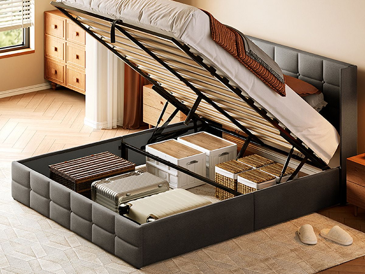 Full Size Bed Frame, Hydraulic Storage Bed Frame with Wingback