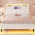 thumbnail image 1 of Full Size Bed Frame with LED Light and Charging Station and Storage Headboard,2 Drawers & Storage Shelves, Velvet Upholstered Platform Bed Frame,Beige, 1 of 9