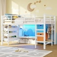 thumbnail image 1 of Aunfebrco Twin Metal Loft Bed with LED Lights & Bookshelf & Reading Bench, Twin Size Low Loft Bed with 3 Drawers & 2 Movable Storage Bins & Guardrail & Stairs for Bedroom, White, 1 of 9