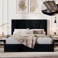 thumbnail image 1 of Full Size Bed Frame with Lift Up Storage, Upholstered Platform Bed with Vertical Channel Headboard, No Box Spring Needed, Hydraulic Storage, Black Linen, 1 of 6