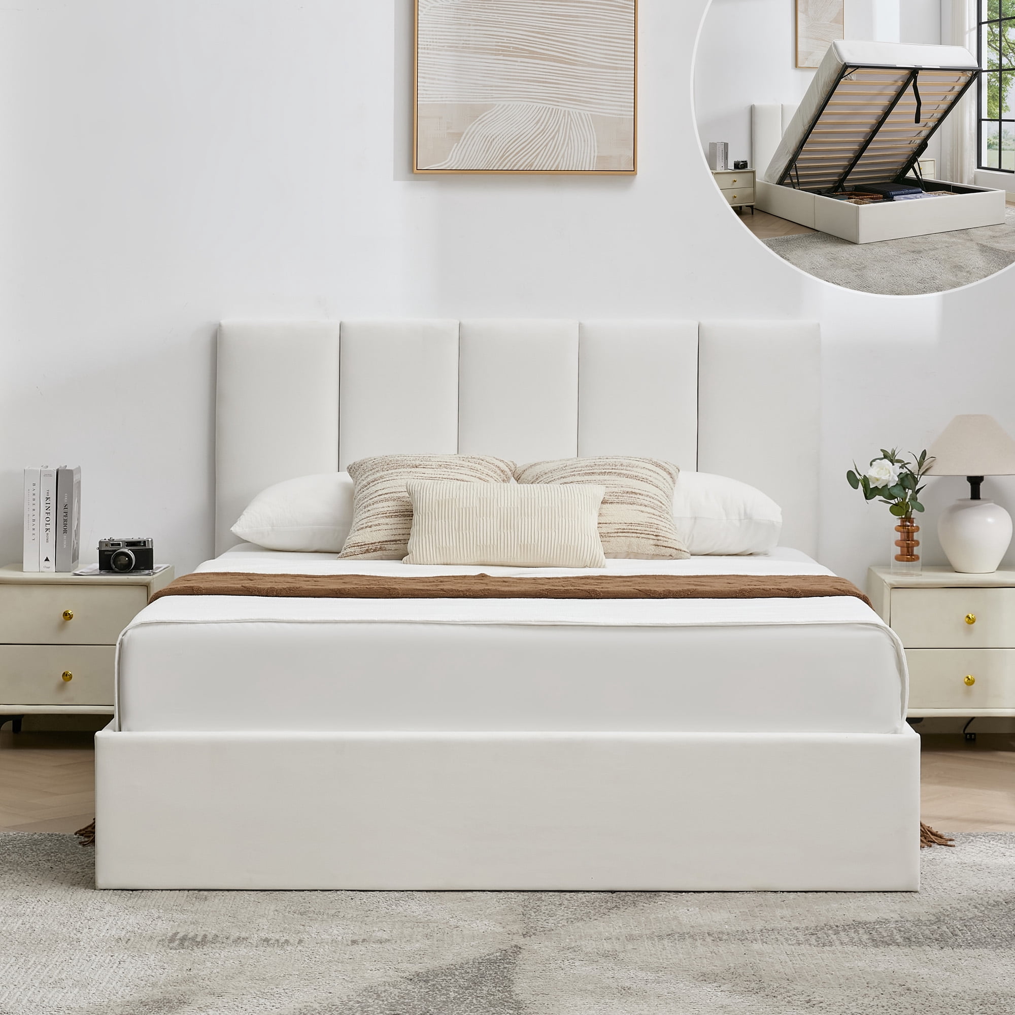 VELOCAVA Full Size Bed Frame with Lift Up Storage, Upholstered Platform ...