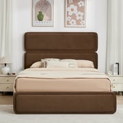 Full Size Bed Frame with Lift Up Storage, Velvet-Like Upholstered Platform Bed with 57" Tall Headboard, Wood Slat Support, No Box Spring Needed, Coffee Brown