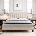 thumbnail image 1 of Full Size Bed Frame, Linen Upholstered Platform Bed Frame with Button Headboard, Beige, 1 of 7