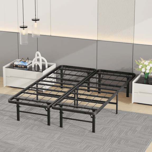 Full-Size Bed Frame | Metal | 12 Heavy-Duty Steel Support Legs | Foldable | Sturdy & Durable (No Box Spring Needed) | Easy Assembly | Under-Bed Storage | Suitable for Homes and Dorms