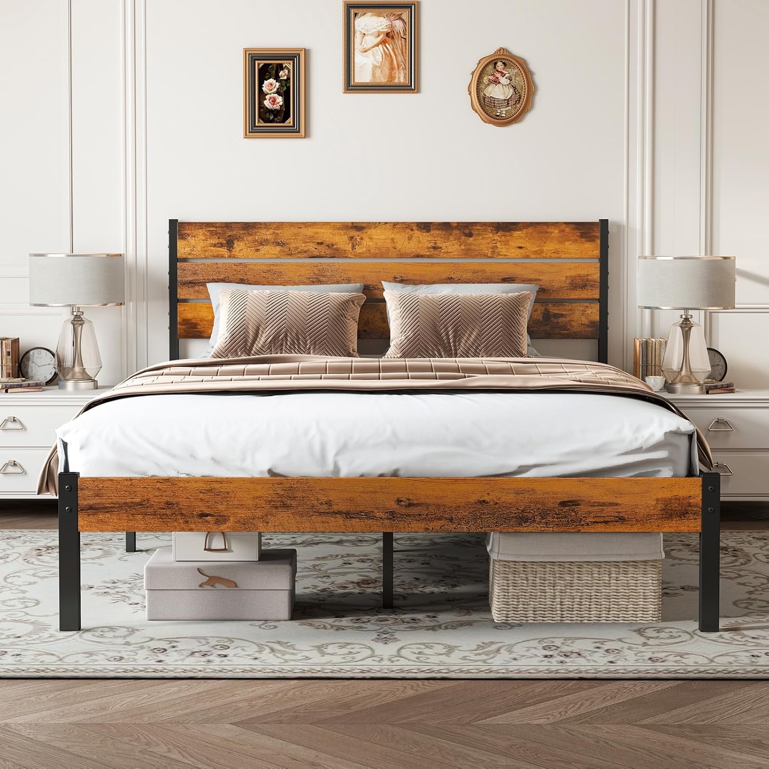 Full Size Bed Frame, Metal Bed with Headboard, 800LBS Heavy Duty ...