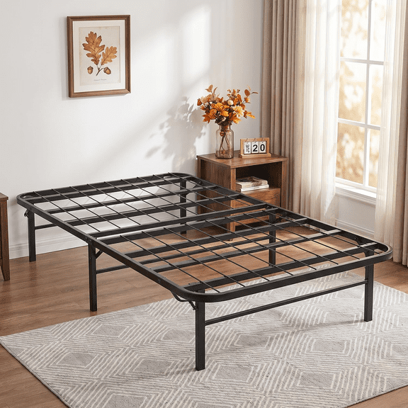 Full-Size Bed Frame | Metal Construction | Heavy-Duty Steel Frame with 6 Legs | Foldable | Sturdy and Durable; No Box Spring Needed | Easy Assembly; Under-Bed Storage Space