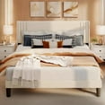 thumbnail image 1 of Full Size Bed Frame, Metal Platform Bed Frame with Wingback Headboard Hold 850 lbs, Beige, 1 of 9
