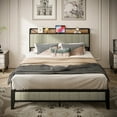 thumbnail image 1 of Full Size Bed Frame,Metal Platform Full Bed Frame with Grey Upholstered Headboard and Charging Station,Storage Headboard,No Box Spring Needed,81.2"x56.1"x40.5",Light Gray, 1 of 8