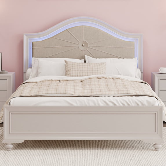 Full Size Bed Frame,Modern Platform Wood Full Bed Frame with Hidden LED ...