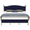 thumbnail image 1 of Full Size Bed Frame, Modern Upholstered Platform Bed with Button Tufted Headboard, Blue, 1 of 7
