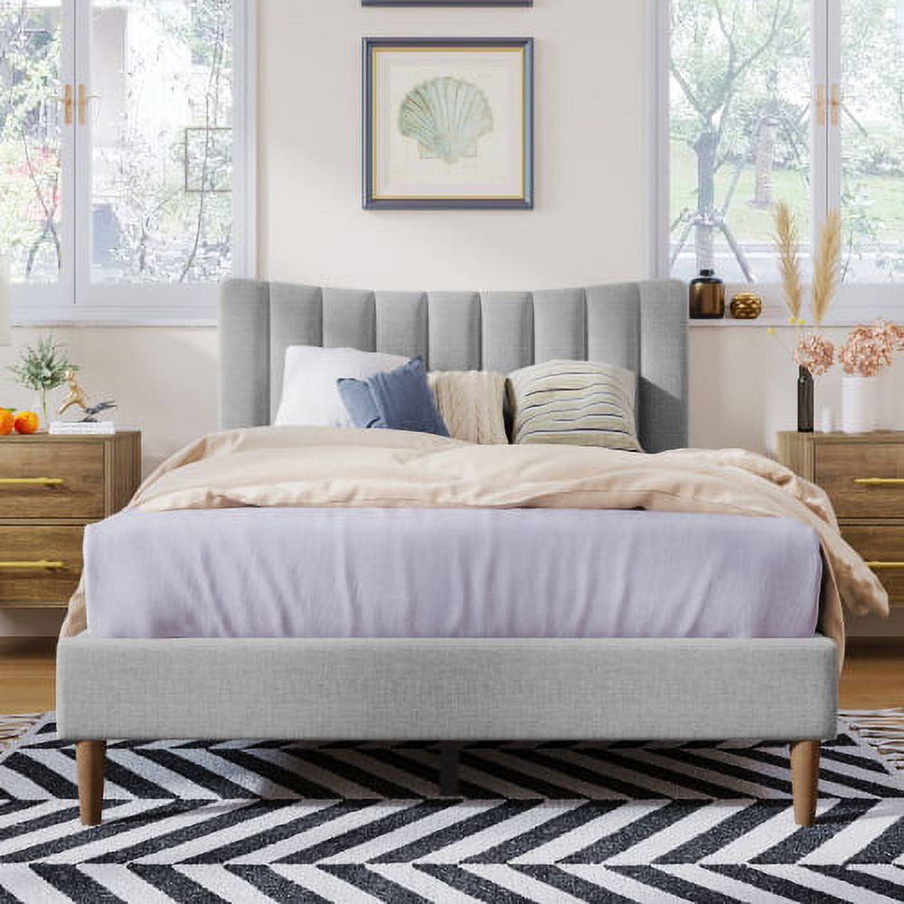 Full Size Bed Frame, Modern Upholstered Platform Bed with Vertical
