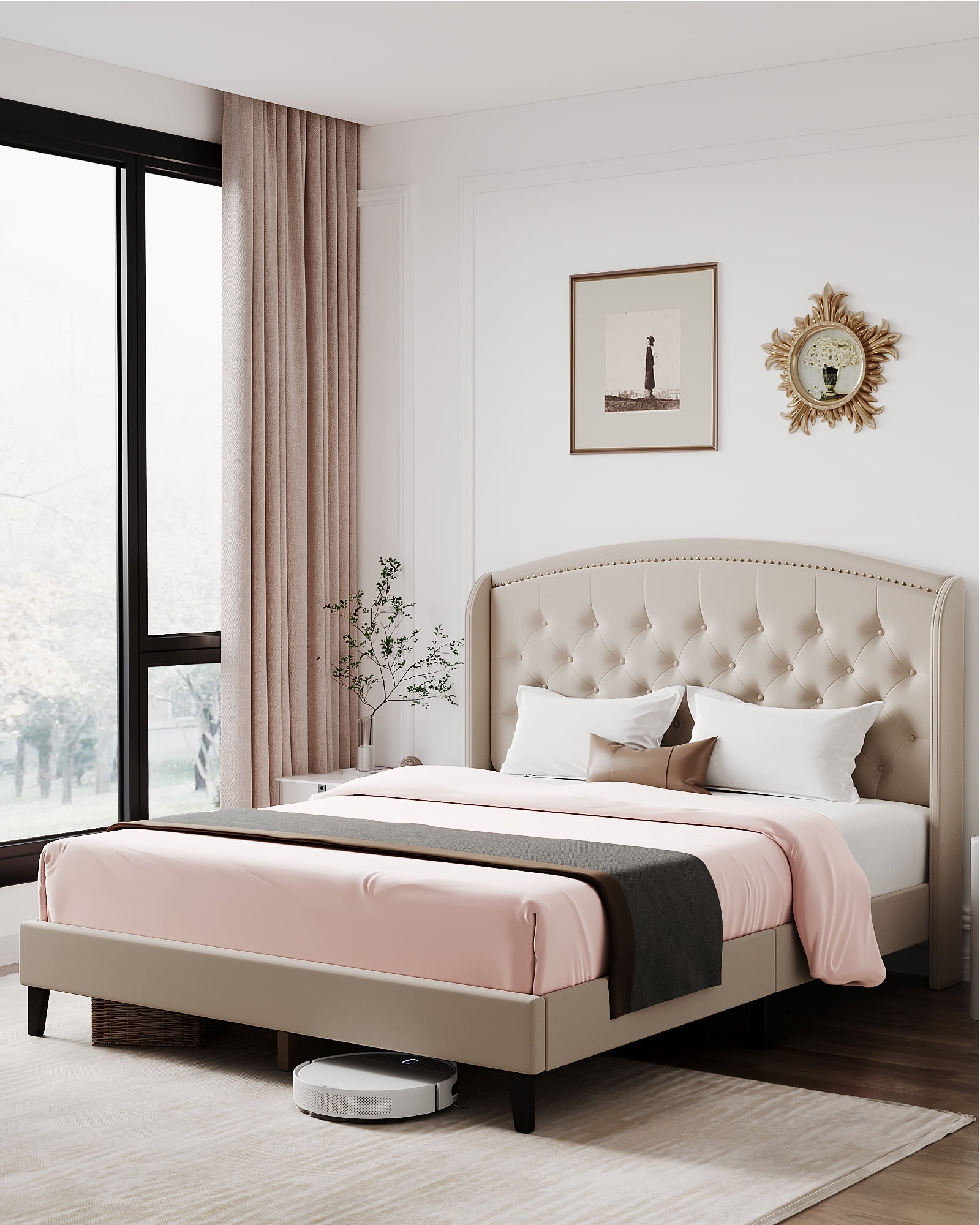 Full Size Bed Frame, Platform Bed Frame Full with Upholstered Wingback ...