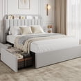 thumbnail image 1 of Full Size Bed Frame with Storage Headboard & 2 Drawers - Boucle Upholstered Platform Bed with Built-in Bookcase, Sturdy Wooden Slats, Noise-Free, No Box Spring Needed, Easy Assembly, Grey, 1 of 8
