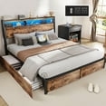 Full Size Bed Frame with Storage Headboard and 4 Drawers, Metal