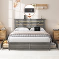 thumbnail image 1 of Full Size Bed Frame with Storage Headboard (4 Storage Drawers on Bed Body + LED Lighting) – Anti-Slip & Noise-Free Metal Mattress Support Platform + Sturdy Metal Slat Base,Gray, 1 of 8