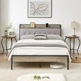 thumbnail image 1 of Full Size Bed Frame with Storage Headboard with Charging Station, Farmhouse Metal Platform Bed with Heavy Duty Steel Slat Support for Bedroom, Noise Free, No Box Spring Needed, Grey, 1 of 7