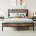 thumbnail image 1 of Full Size Bed Frame, Storage Headboard with Charging Station, Solid and Stable, Noise Free, No Box Spring Needed, Easy Assembly,Vintage Brown and Gray, 1 of 8