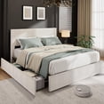 thumbnail image 1 of Memoryfield Full Size Bed Frame with Tufted Headboard, Upholstered Platform Bed Frame with 4 Storage Drawers and Wooden Slats Support, No Box Spring Needed, Beige, 1 of 8