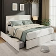 thumbnail image 1 of Full Size Bed Frame with Tufted Headboard, Upholstered Platform Bed Frame with 4 Storage Drawers and Wooden Slats Support, No Box Spring Needed, Beige, 1 of 8