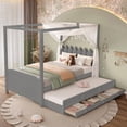 thumbnail image 1 of Full Size Bed Frame with Twin Size Trundle and Upholstered Headboard, Princess Canopy Platform Bed with 3 Drawers for Bedroom, Apartment, Storage & Easy Assembly, No Box Spring Needed, Grey, 1 of 9