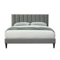 thumbnail image 1 of Full Size Bed Frame with USB Charging, Full Size Platform Bed Frame with Square Design Headboard, Full Size Upholstered Bed Frame with Wooden Slats, Gray, 1 of 5