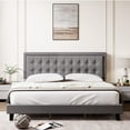 thumbnail image 1 of Full Size Bed Frame With Buttoned Linen Headboard,Modern Upholstered Platform Bed with Heavy Duty Base and Wood Slat Support,No Box Spring Required,No Noise, 1 of 8